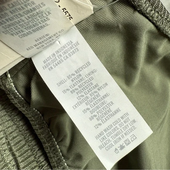 Aerie Ribbed Halter Bikini Top Plunge Adjustable Olive NEW Swim - Picture 7 of 8